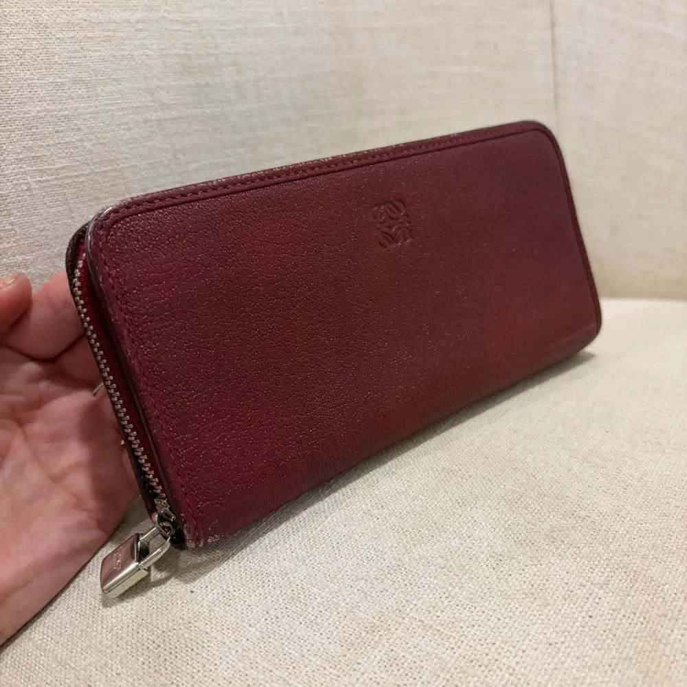 Loewe Burgundy Leather Zip Wallet - Long Red Continental Wallet